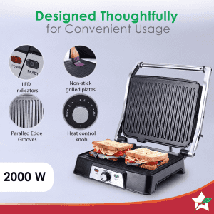 Wonderchef Sanjeev Kapoor Tandoor Professional Sandwich Maker | 2000 W | 3 in 1 Appliance | Black And Silver | WC SKT