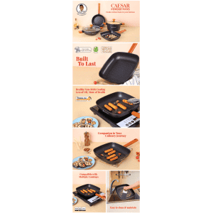 Wonderchef Caesar Forged Virgin Aluminium Grill Pan | 24cm | Greblon C3 | Non-stick Coating | PFOA Free German Beechwood Handles | Black