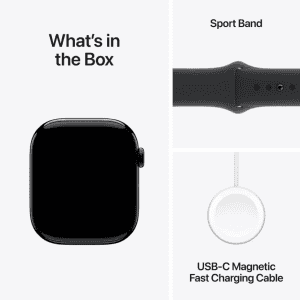Apple Watch Series 10 | GPS | Cellular | 46mm | M/L | Jet Black Aluminium with Black Sport Band | Jet Black Strap