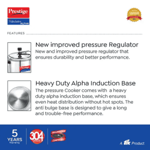 Prestige Nakshatra Alpha Pressure Cooker | 7 L | Stainless Steel Gas and Induction Compatible | Silver