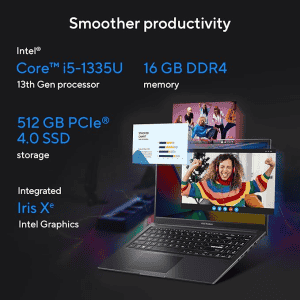 ASUS Vivobook 15X Laptop | 15.6 inch | Intel Core i5 13th Gen 1335U  | 16 GB | 512 GB | Indie Black | K3504VAB-NJ541WS