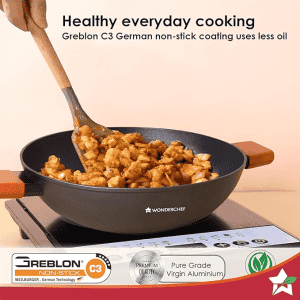 Wonderchef Caesar Forged Kadhai | 24 cm diameter with Lid | 2.7 L capacity | Aluminium Non stick Induction Bottom