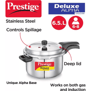 Prestige Deluxe Alpha Svachh Pressure Cooker | 6.5 L | Outer Lid Induction Bottom | Stainless Steel |  20252
