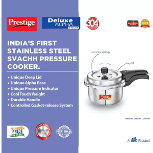 Prestige Deluxe Alpha Svachh Pressure Cooker | 2 L |  Outer Lid Induction Bottom | Stainless Steel |  20247