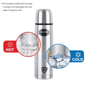 cello Lifestyle Flask | 500ml | Vacusteel Water Bottle with Thermal Jacket | Silver