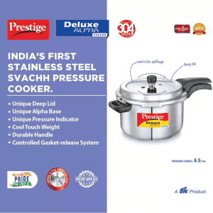 Prestige Deluxe Alpha Svachh Pressure Cooker | 6.5 L | Outer Lid Induction Bottom | Stainless Steel |  20252