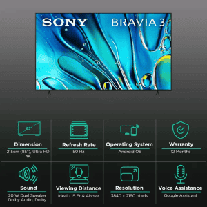 Sony BRAVIA 3 | 85 inch | 4K Ultra HD Google TV | Dolby Vision And Dolby Atmos | K-85S30