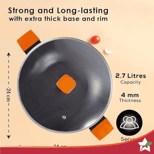 Wonderchef Caesar Forged Kadhai | 24 cm diameter with Lid | 2.7 L capacity | Aluminium Non stick Induction Bottom
