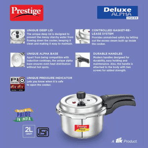 Prestige Deluxe Alpha Svachh Pressure Cooker | 2 L |  Outer Lid Induction Bottom | Stainless Steel |  20247