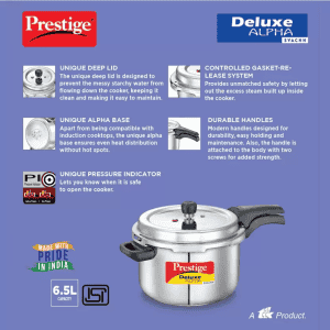 Prestige Deluxe Alpha Svachh Pressure Cooker | 6.5 L | Outer Lid Induction Bottom | Stainless Steel |  20252