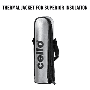 cello Lifestyle Flask | 500ml | Vacusteel Water Bottle with Thermal Jacket | Silver