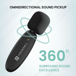 Portronics Dash 7 Omnidirectional Type C Wireless Microphone | Noise Cancellation | Lapel Wireless Mic for Video Recording | Supports Type C | Black | POR 2290