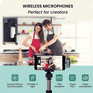 Portronics Dash 7 Omnidirectional Type C Wireless Microphone | Noise Cancellation | Lapel Wireless Mic for Video Recording | Supports Type C | Black | POR 2290