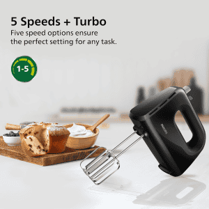 Philips 300 Watt Lightweight Hand Mixer Blender with 5 speed control settings | Black | HR3705/10