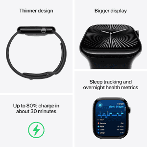 Apple Watch Series 10 | GPS | 42mm | M/L | Jet Black Aluminium with Sport Band | Black Strap | MWWF3HN/A