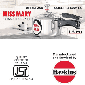 Hawkins Miss Mary Inner Lid Pressure Cooker | 1.5 L | Aluminium | Silver | MM15