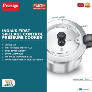 Prestige Svachh |  3 L |  Outer Lid Induction Bottom Pressure Cooker | Aluminium | Silver | 10725