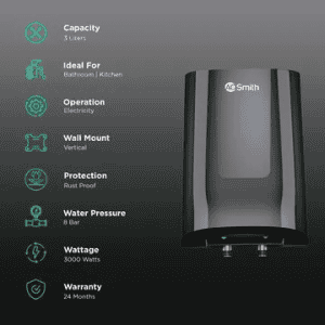 AO Smith MiniBot 3 Litres Instant Water Geyser | 3000 Watts | SZS-3 | Black