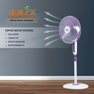 Usha Maxx Air Pedestal Fan | 400 mm | Purple & White