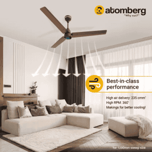 Atomberg Renesa Ceiling Fan | 1200 mm | 3 Blade | BLDC Ceiling Fan with Remote Control & LED Indicators | Matt Brown