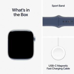 Apple Watch Series 10 | GPS | 46mm | S/M | Silver Aluminium with Denim Sport Band | Denim Strap