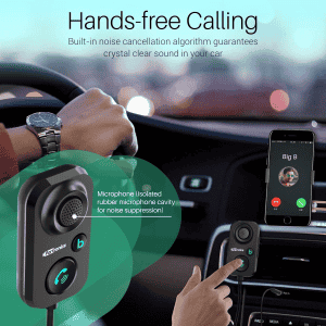 Portronics Auto 12 Car Bluetooth Receiver | 3.5mm AUX Connector | USB Port Powered | Call Button | Black | POR 1195