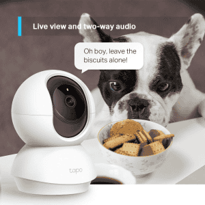 TP Link Tapo TC70 Home Smart Security Camera | Pan/Tilt Wi Fi 1080p 2MP | 360 Rotational Views | White