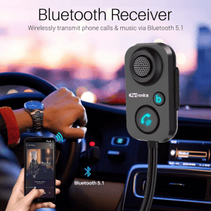 Portronics Auto 12 Car Bluetooth Receiver | 3.5mm AUX Connector | USB Port Powered | Call Button | Black | POR 1195
