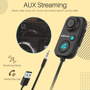 Portronics Auto 12 Car Bluetooth Receiver | 3.5mm AUX Connector | USB Port Powered | Call Button | Black | POR 1195
