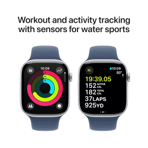 Apple Watch Series 10 | GPS | 46mm | S/M | Silver Aluminium with Denim Sport Band | Denim Strap