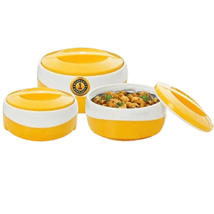 BlueBerrys Wave Yellow White, Inner Steel Casserole Gift Set Combo 600 ml 1200 ml 2000 ml | Thermoware Casserole Set