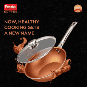 Prestige Cuprus Aluminium Gas and Induction Compatible NonStick Kadai | 28 cm | Glass Lid | Copper | 37481