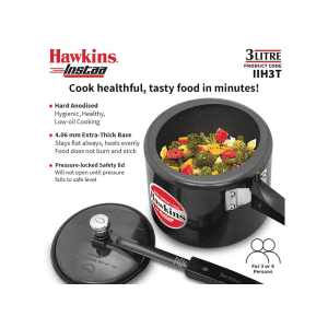 Hawkins Instaa Pressure Cooker | 3 L | Induction Inner Lid Cooker | Tall Body Hard Anodised Cooker | Black | IIH3T