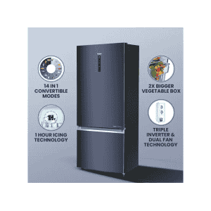 Haier Frost Free Double Door Bottom Mount Convertible Refrigerator | 14 in 1 Convertible |  IcingDigital Control Panel | Graphite Black | HRB-4952BGK-P