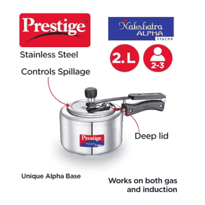 Prestige Svachh Nakshatra  Alpha Pressure Cooker | 2L | Stainless Steel | Deep Lid for Spillage Control | Silver | 20244