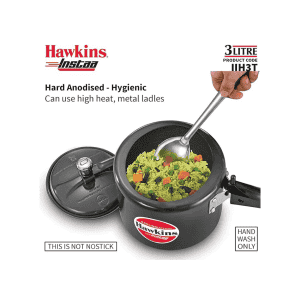 Hawkins Instaa Pressure Cooker | 3 L | Induction Inner Lid Cooker | Tall Body Hard Anodised Cooker | Black | IIH3T
