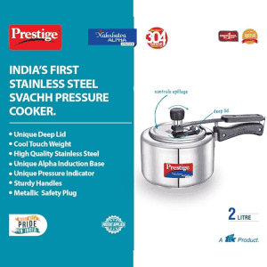Prestige Svachh Nakshatra  Alpha Pressure Cooker | 2L | Stainless Steel | Deep Lid for Spillage Control | Silver | 20244