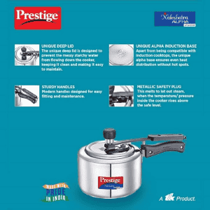 Prestige Svachh Nakshatra  Alpha Pressure Cooker | 2L | Stainless Steel | Deep Lid for Spillage Control | Silver | 20244