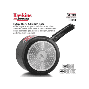Hawkins Instaa Pressure Cooker | 3 L | Induction Inner Lid Cooker | Tall Body Hard Anodised Cooker | Black | IIH3T