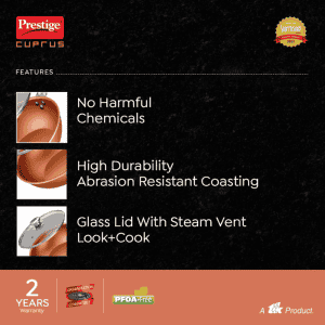 Prestige Cuprus Aluminium Gas and Induction Compatible NonStick Kadai | 28 cm | Glass Lid | Copper | 37481