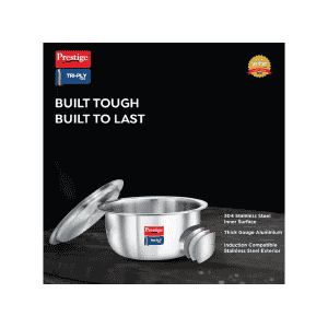 Prestige Tri ply Stainless Steel Induction Base Tope with Lid | 22 cm | Silver