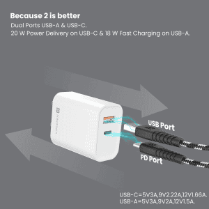 Portronics Adapto 45 | wide Compatibility | 20 Watt Fast Charger | White | POR 1445