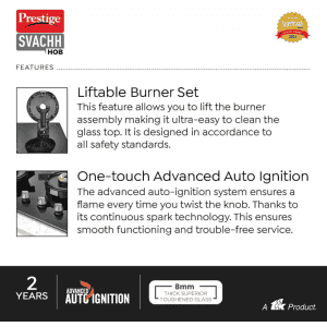 Prestige Svachh Hob PSVH 03 AI | Toughened Glass Hob Top Multi Spark Ignition System | 3 Brass Burner | Black | 40580