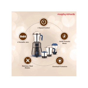 Morphy Richards Relish Mixer Grinder | 750W | 4 Jars | Black and Blue