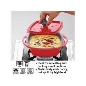 Hawkins Kitchen Gift Pack | 2.25 litre | 3 Pieces Set of Die Cast Square Mini Casseroles for Cooking | Red Yellow Grey | 23DGP