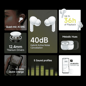 Redmi Buds 5C | Up to 40Db Hybrid Noise Cancellation | Bass White
