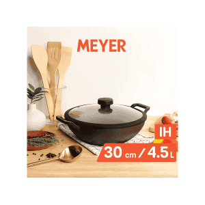 Meyer Pre Seasoned Cast Iron shallow Kadai | 30cm | Glass Lid | 48186 C