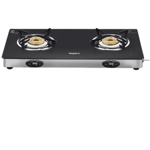 IMPEX ASPIRA 2B Glasstop Stainless Steel Manual Gas Stove | 2 Burner | Black