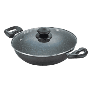 Prestige Omega Deluxe Non-Stick Kadhai | 2.4 litres | Black | Induction Base | Non-Stick Granite Finish | Scratch Resistant | Dishwasher Safe | Metal Spoon Friendly