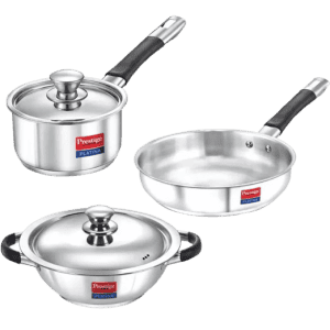 Prestige Platina 3 Piece Stainless Steel BYK Set Induction Bottom Cookware Set